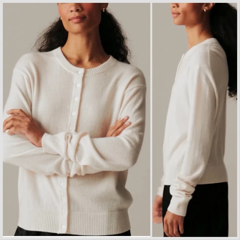 NWOT J. Crew Perfect Cashmere Cardigan in Snow Cream White Sz XL